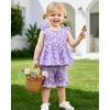 image:imageKucnuzki Cute Toddler Baby Girl Clothes Summer Tank Tops T Shirt Ruffle Trim Kids Shorts 2 Piece Set Floral Print OutfitPurple