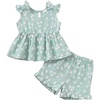 image:imageKucnuzki Cute Toddler Baby Girl Clothes Summer Tank Tops T Shirt Ruffle Trim Kids Shorts 2 Piece Set Floral Print OutfitGreen