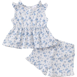 image:imageKucnuzki Cute Toddler Baby Girl Clothes Summer Tank Tops T Shirt Ruffle Trim Kids Shorts 2 Piece Set Floral Print OutfitBlue