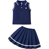 image:imageKucnuzki Little Girls Clothes Toddler Outfit Polo Sleeveless Shirt Spring Tank Tops Pleated Skirt 2 Piece Dress SetDark Blue
