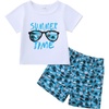 image:imageKucnuzki Toddler Baby Boy Clothes Outfits Short Summer Sleeve Letters Printed Shirt Shorts Sets 2PC Little Boy ClothingBlue Glasses