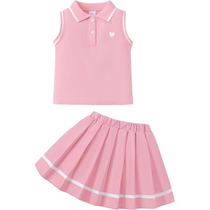 image:imageKucnuzki Little Girls Clothes Toddler Outfit Polo Sleeveless Shirt Spring Tank Tops Pleated Skirt 2 Piece Dress SetPink