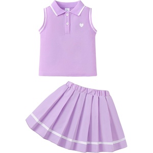 image:imageKucnuzki Little Girls Clothes Toddler Outfit Polo Sleeveless Shirt Spring Tank Tops Pleated Skirt 2 Piece Dress SetPurple
