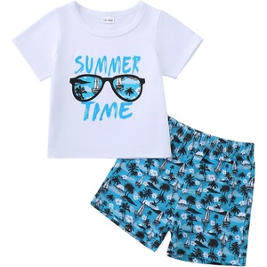 image:imageKucnuzki Toddler Baby Boy Clothes Outfits Short Summer Sleeve Letters Printed Shirt Shorts Sets 2PC Little Boy ClothingBlue Glasses